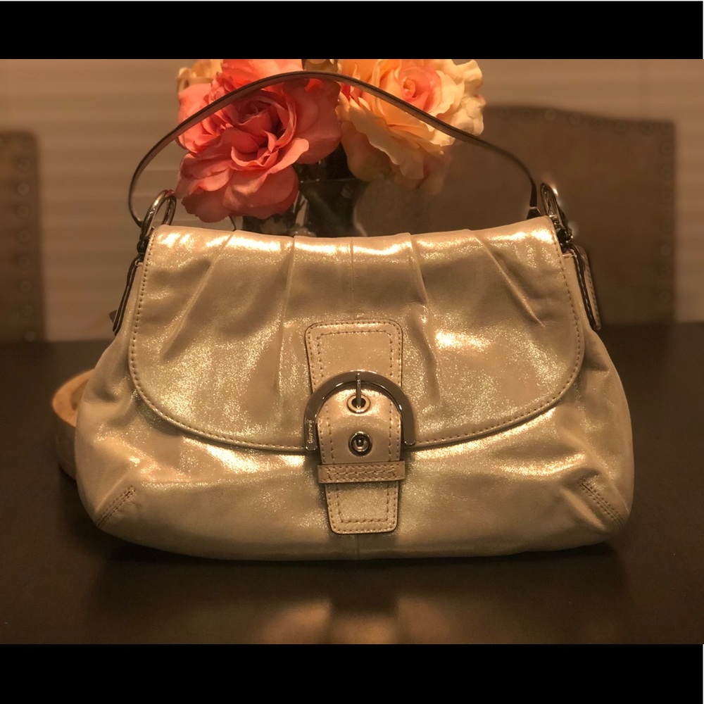 Gold Soho Leather Flap Coach Handbag